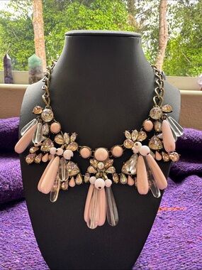 Statement Pink and Clear Crystal Bib Necklace - Women Jewelry